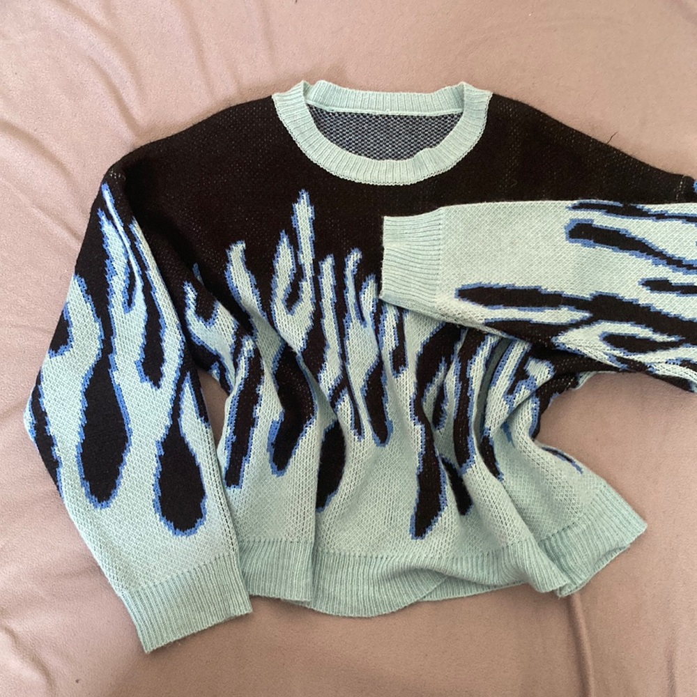 Crochet blue flame sweater